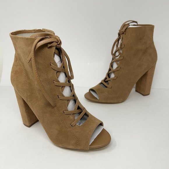 Sam Edelman Shoes - Sam Edelman Women’s YVIE Ankle Booties Tan Suede Block Heel Lace Up 9 M New